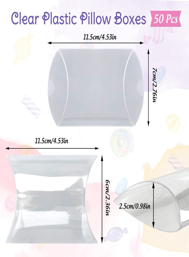 ISKYBOB 50 Pack Clear Plastic Pillow Boxes for Favors, Mini Pillow Gift Boxes for Candy Treats Transparent Packing Box 4x2 - Image 2